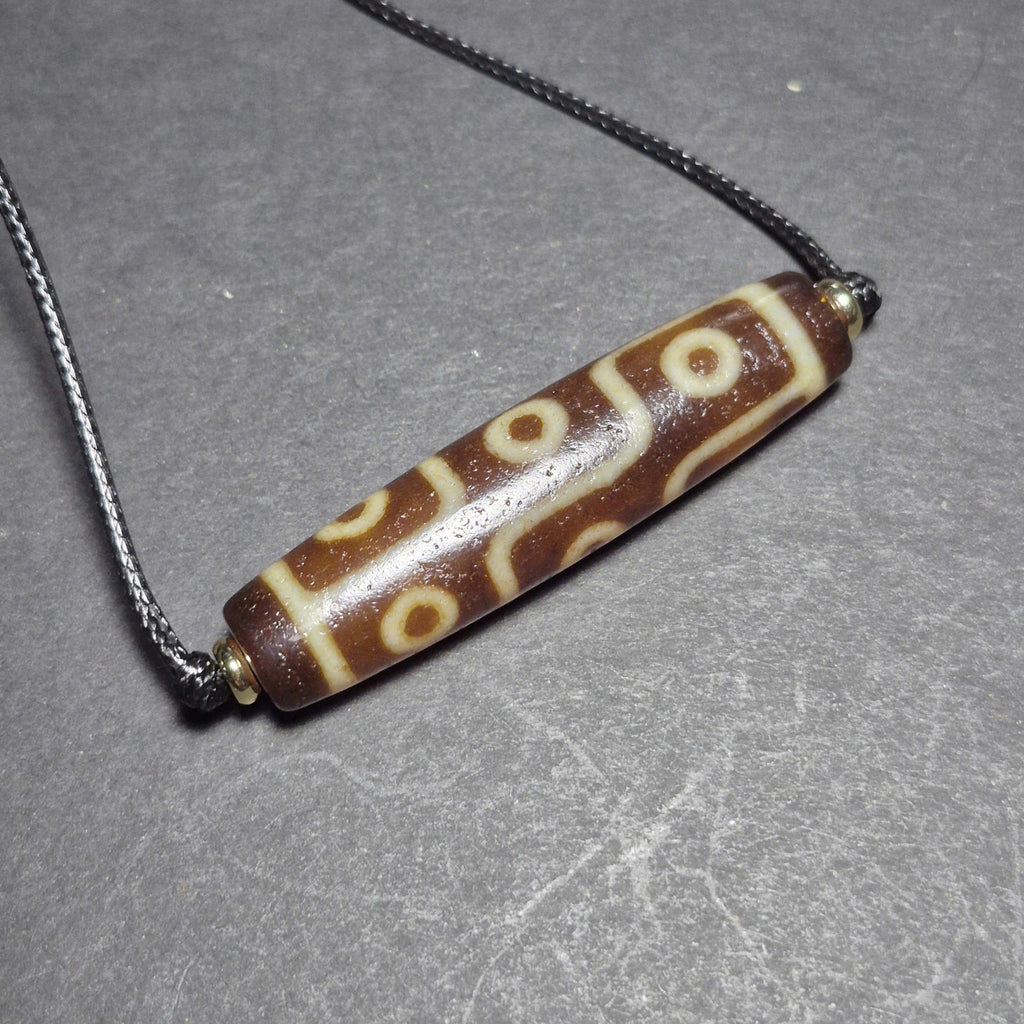 Red 9 Eye Tibetan Dzi Bead, Clear Patterns, Heavy Weathered Patina, Spiritual Amulet