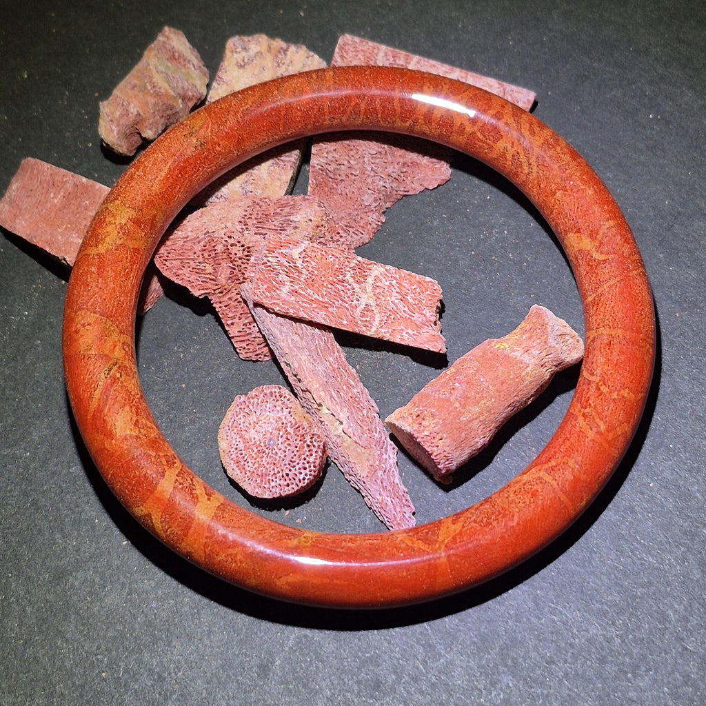 Red Coral Bangle, Custom Wrist Size, Handmade Natural Coral Jewelry