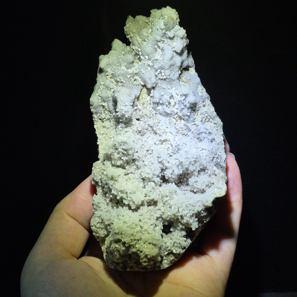 White Druzy Quartz Crystal on Basalt, Natural Ship Mineral Specimen