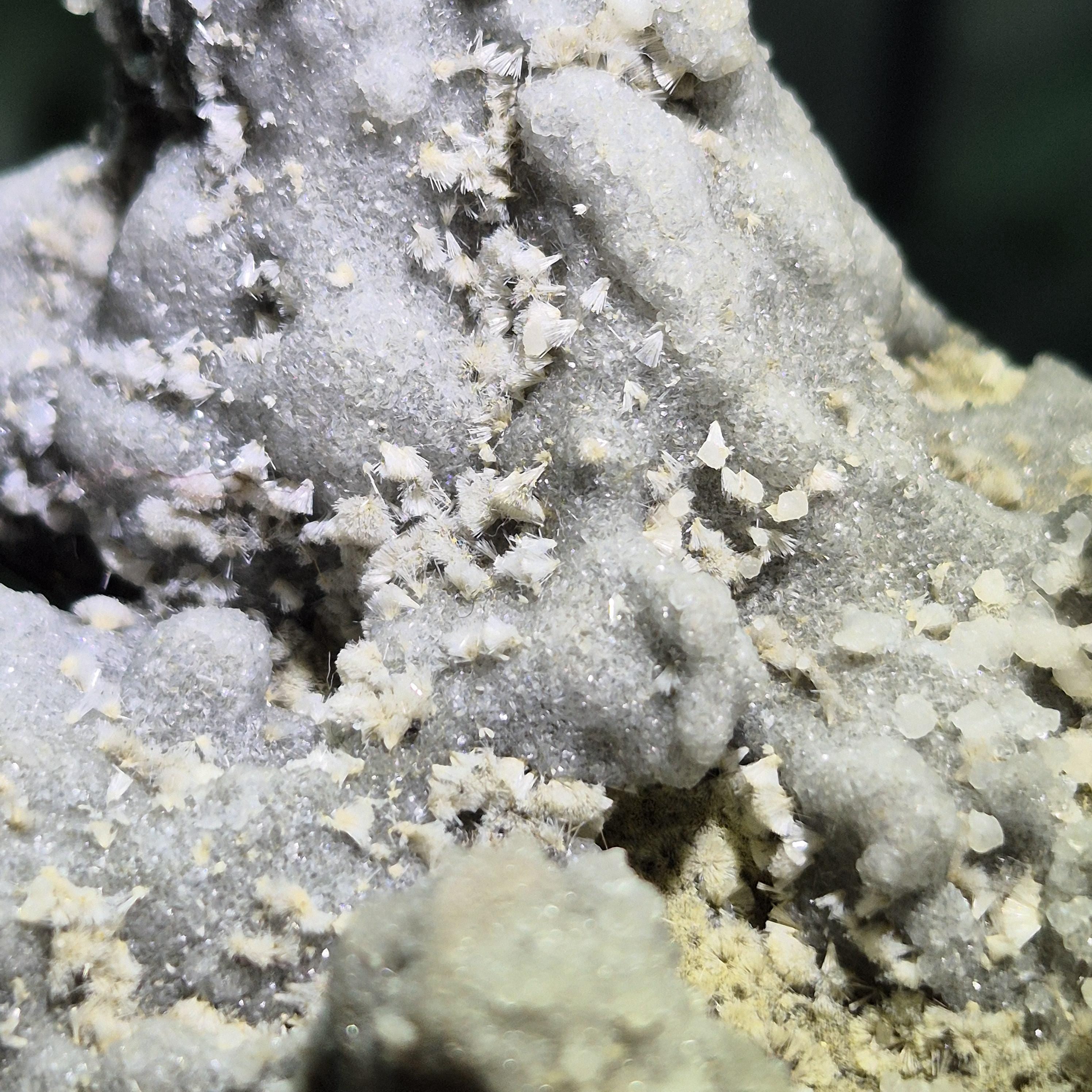 White Druzy Quartz Crystal on Basalt, Natural Ship Mineral Specimen