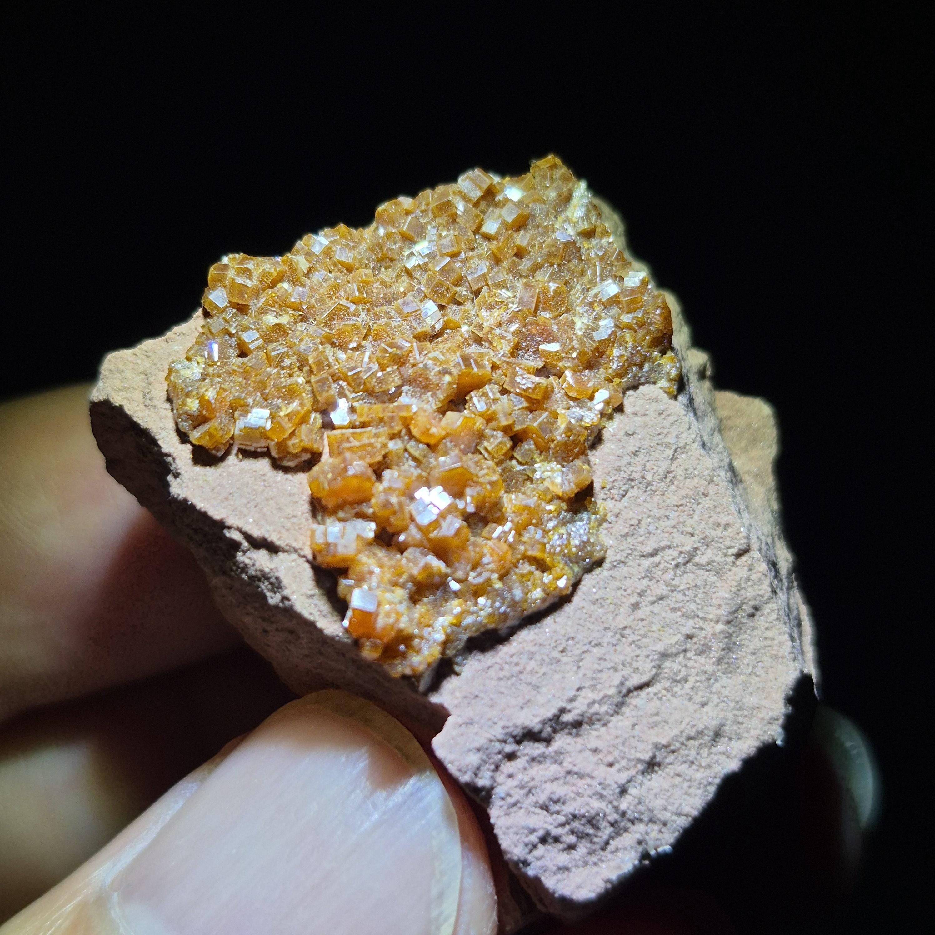 Vanadinite on Matrix – Vibrant Orange Crystal for Desk or Shelf Display – Natural Earth Mineral