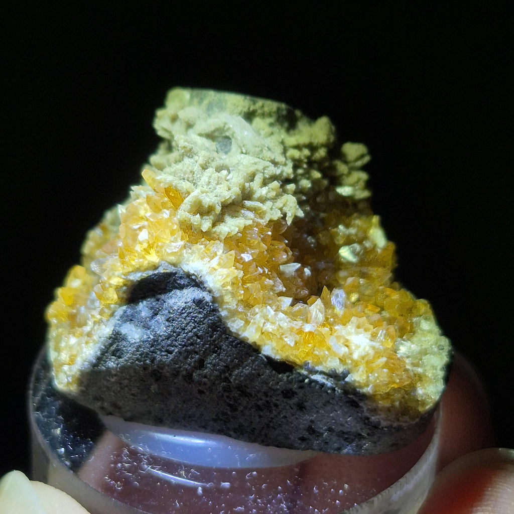 Golden Calcite Cluster on Rock Base, Natural Decorative Crystal Mineral