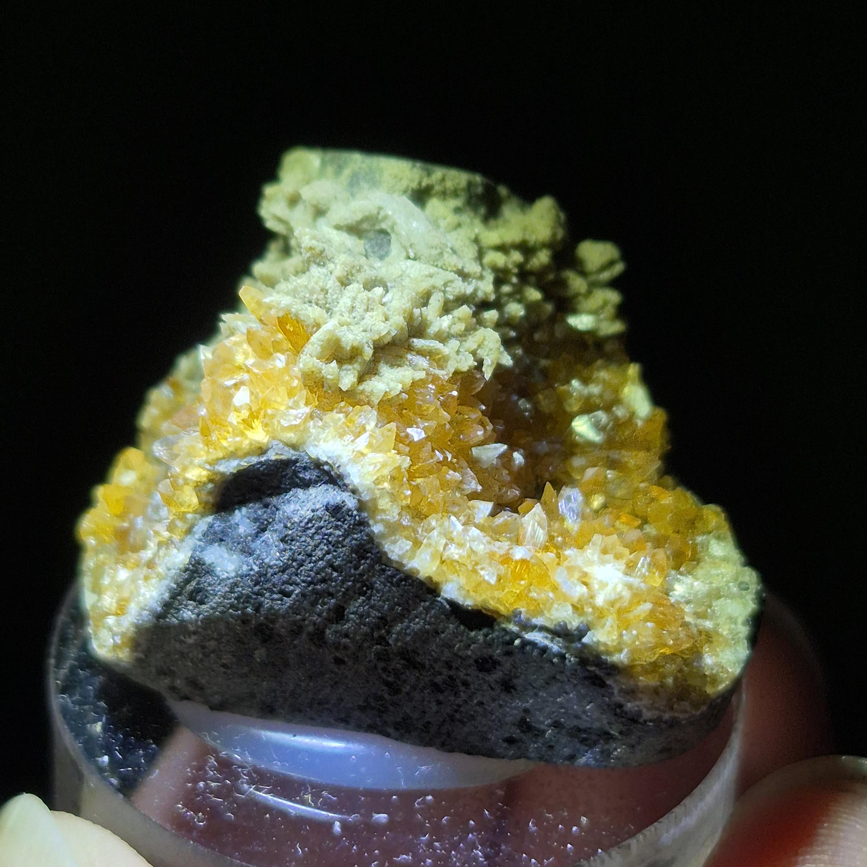 Golden Calcite Cluster on Rock Base, Natural Decorative Crystal Mineral