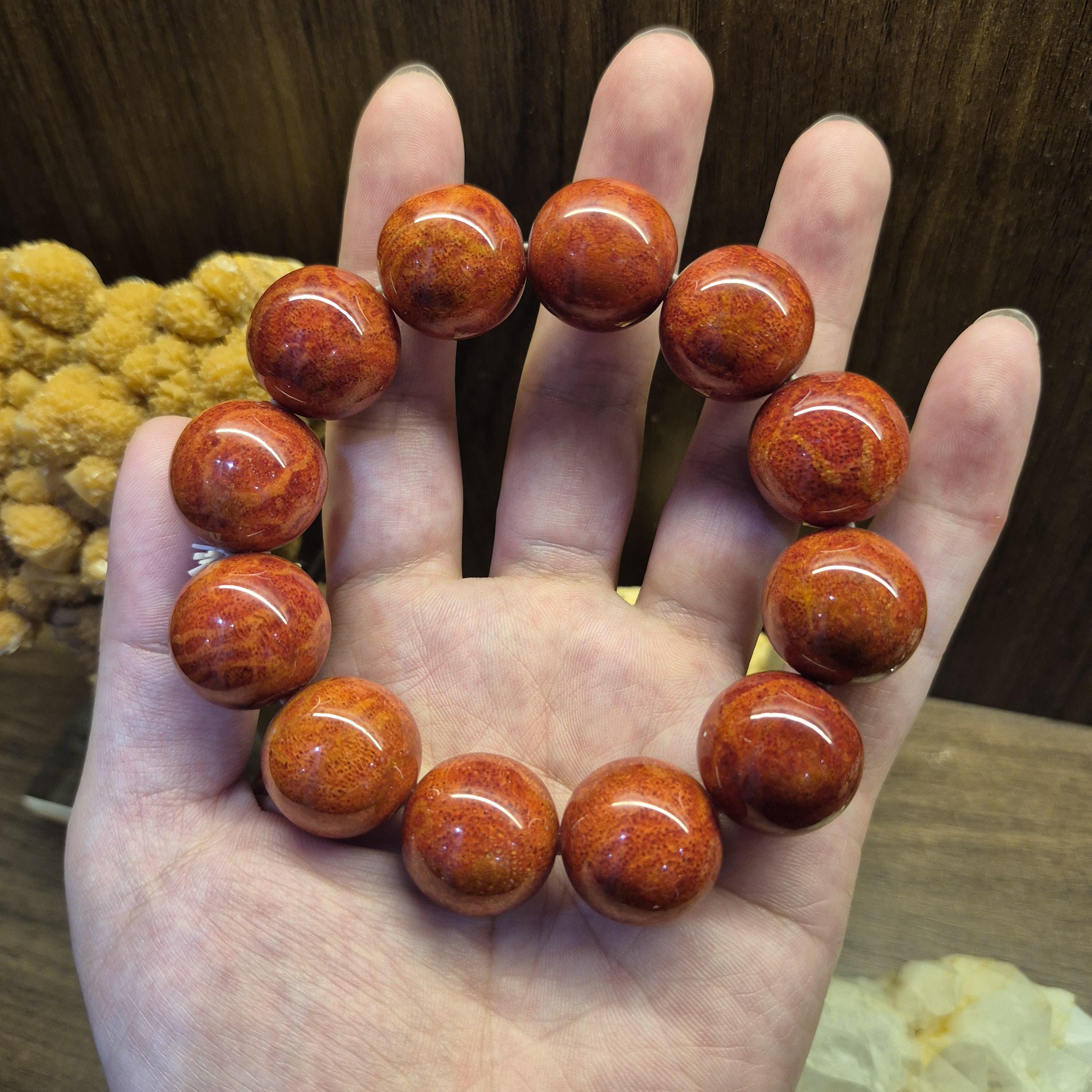Natural Red Coral Bracelet 20mm, Handmade Statement Bead Bracelet, Genuine Coral Jewelry