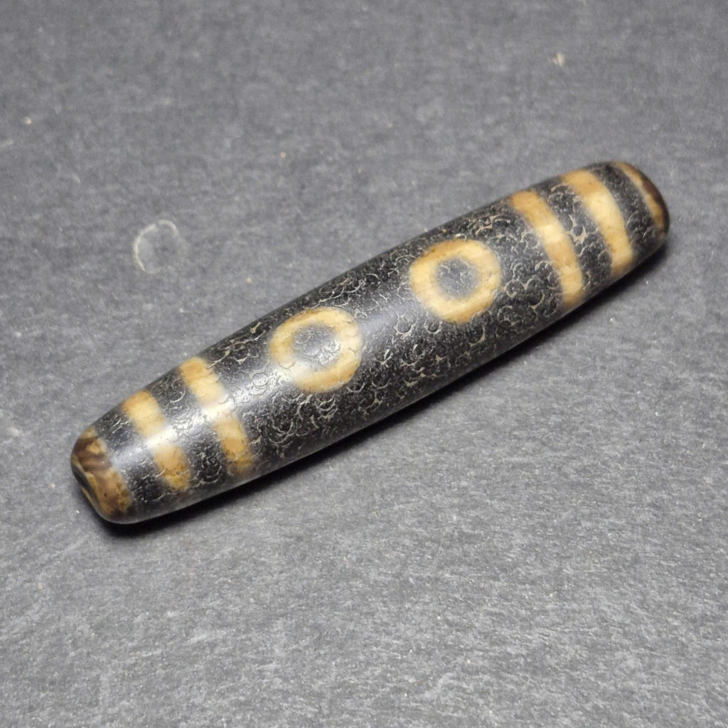 Black 5 Eyes Tibetan Dzi Bead, Weathered Five Eye Dzi, Protection Wealth Amulet