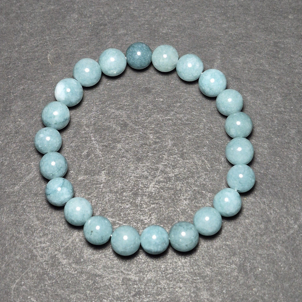 Natural Blue Jade Bracelet, Genuine Gemstone Beads Jewelry