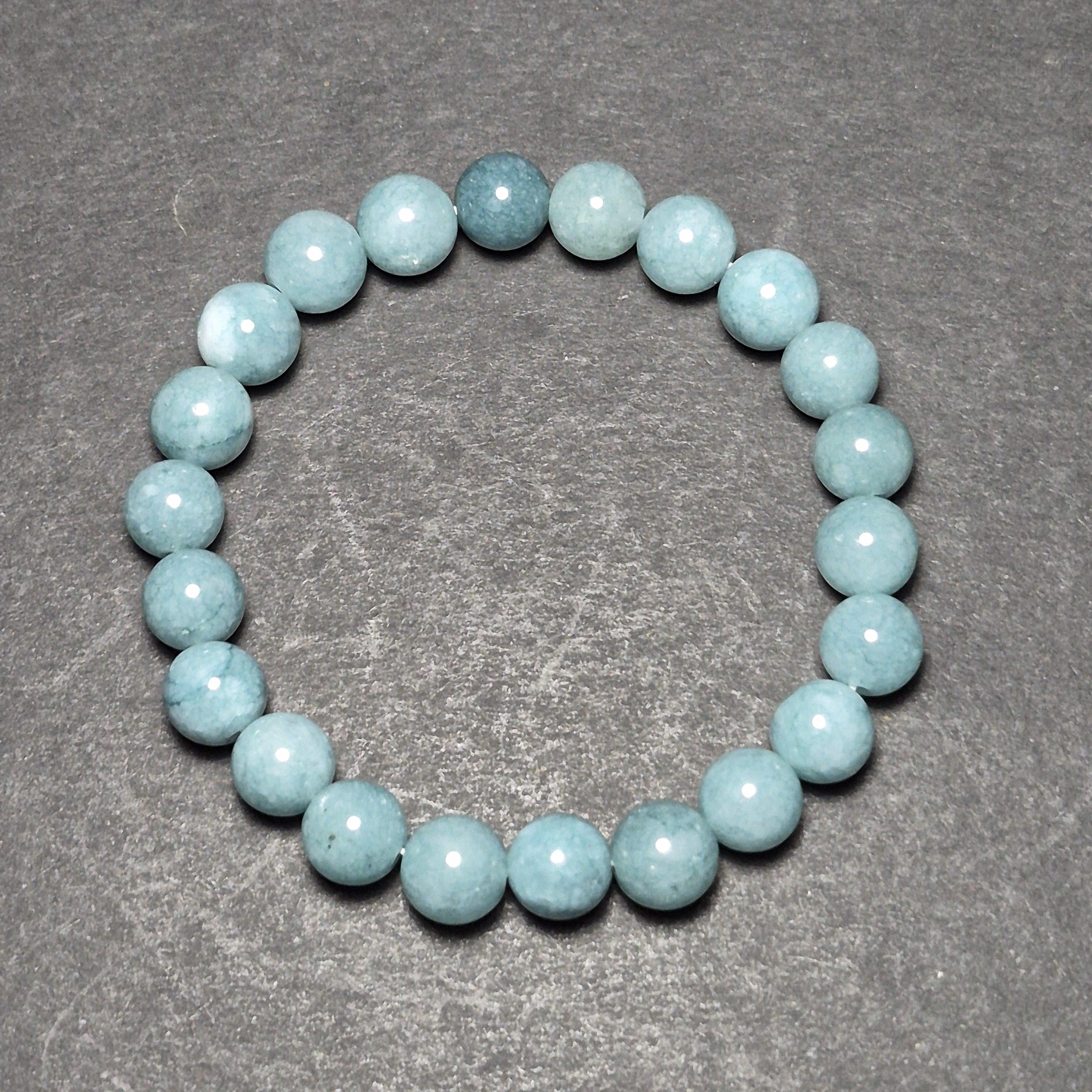 Natural Blue Jade Bracelet, Genuine Gemstone Beads Jewelry