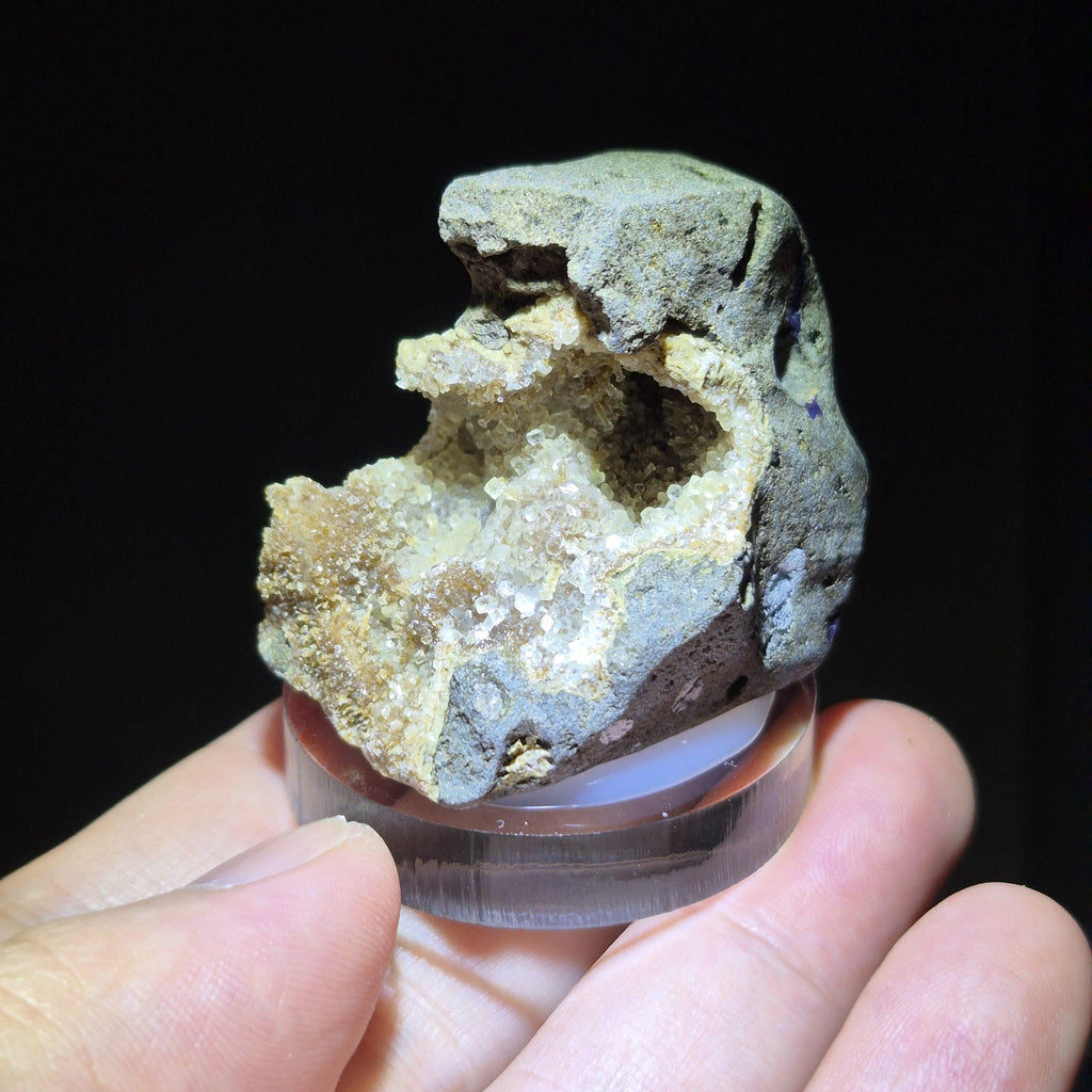 White Calcite Crystal Geode On Basalt