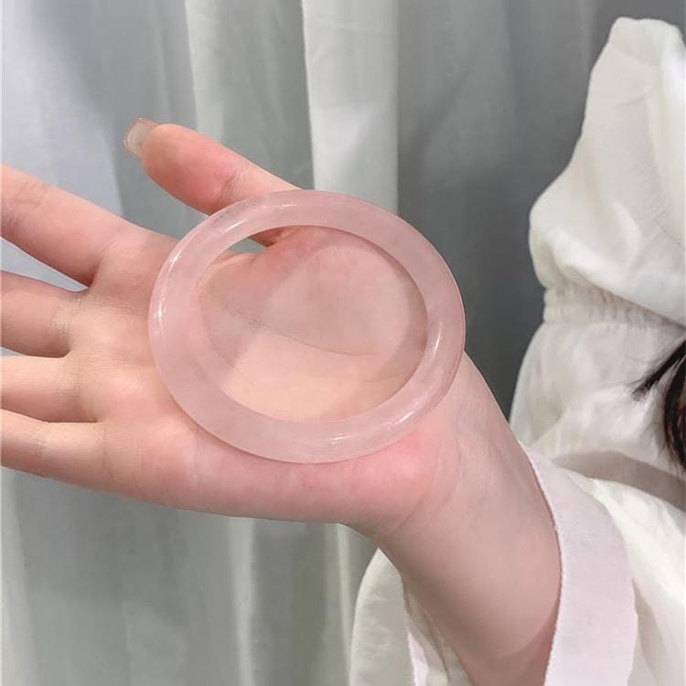 Boho Rose Quartz Bangle - Natural Pink Crystal Bracelet - Vintage Artistic Jewelry