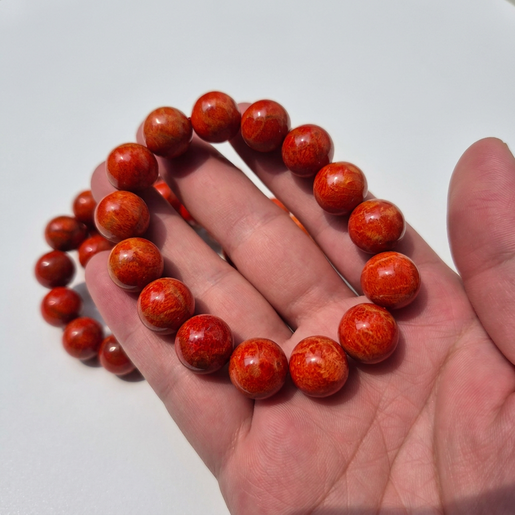 Handcrafted Natural Red Coral Bracelet 14mm Beads