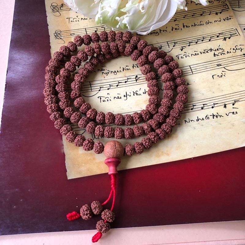 Rudraksha Prayer Rosary, Natural 108 Seed Mala, Yoga Meditation Jewelry