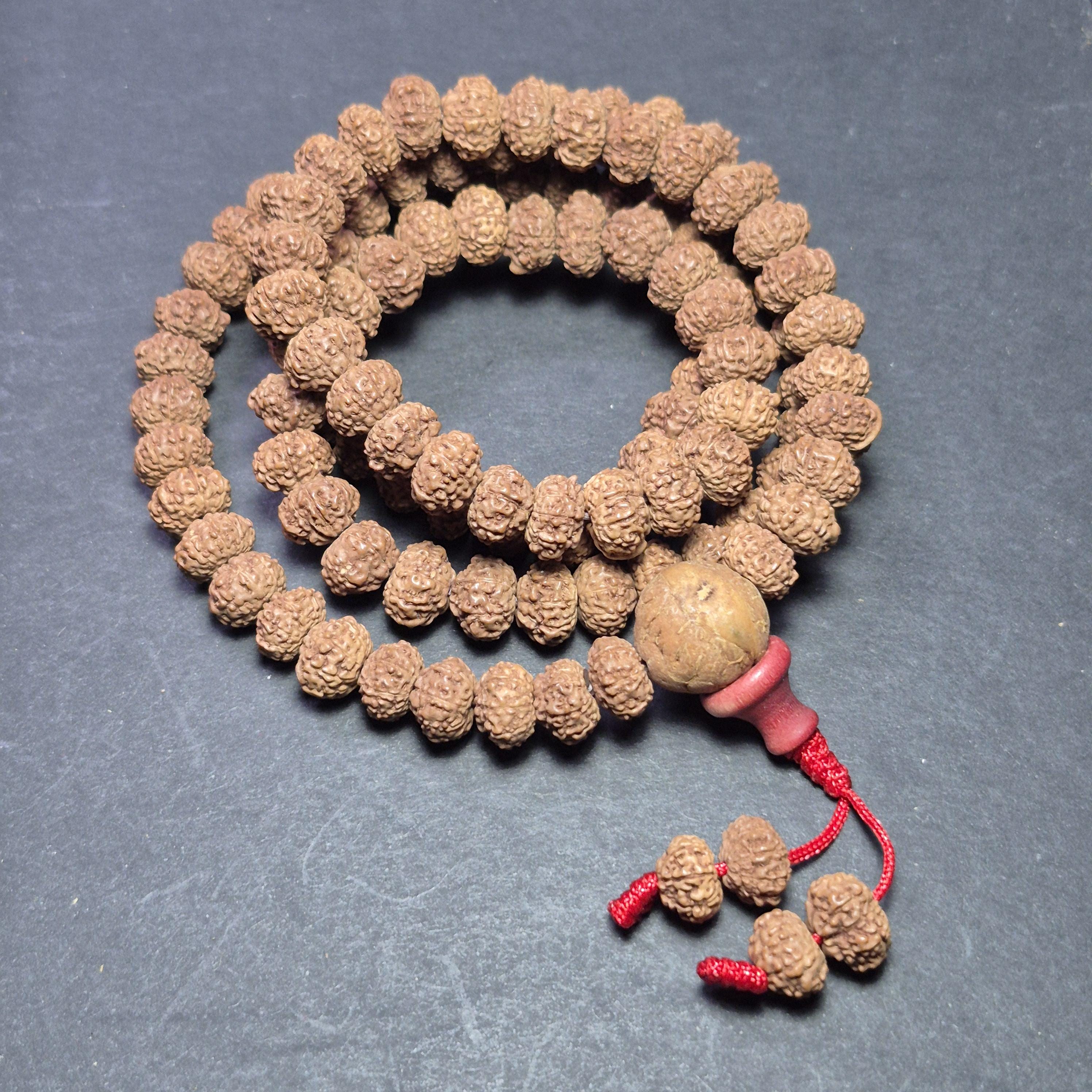 Rudraksha Prayer Rosary, Natural 108 Seed Mala, Yoga Meditation Jewelry