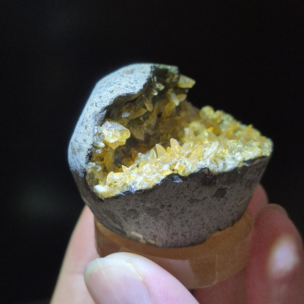 Natural Yellow Calcite Crystal Geode Cluster on Matrix