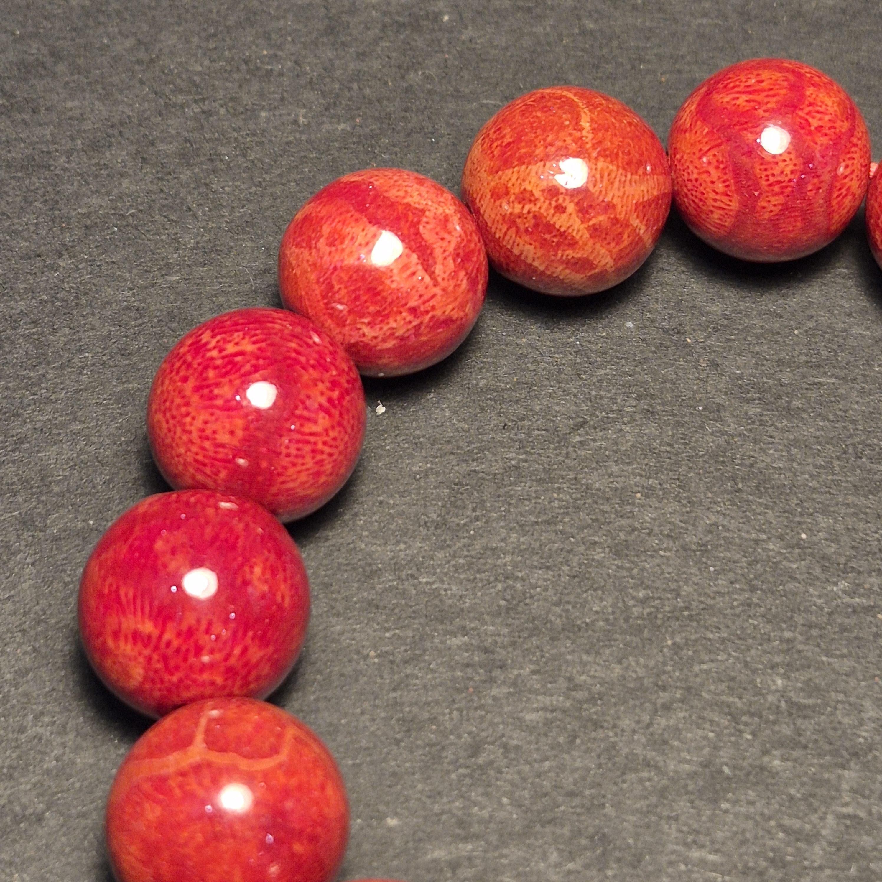 Handmade Red Coral Bracelet, Natural Coral 12mm Beads, Elegant Spiritual Jewelry