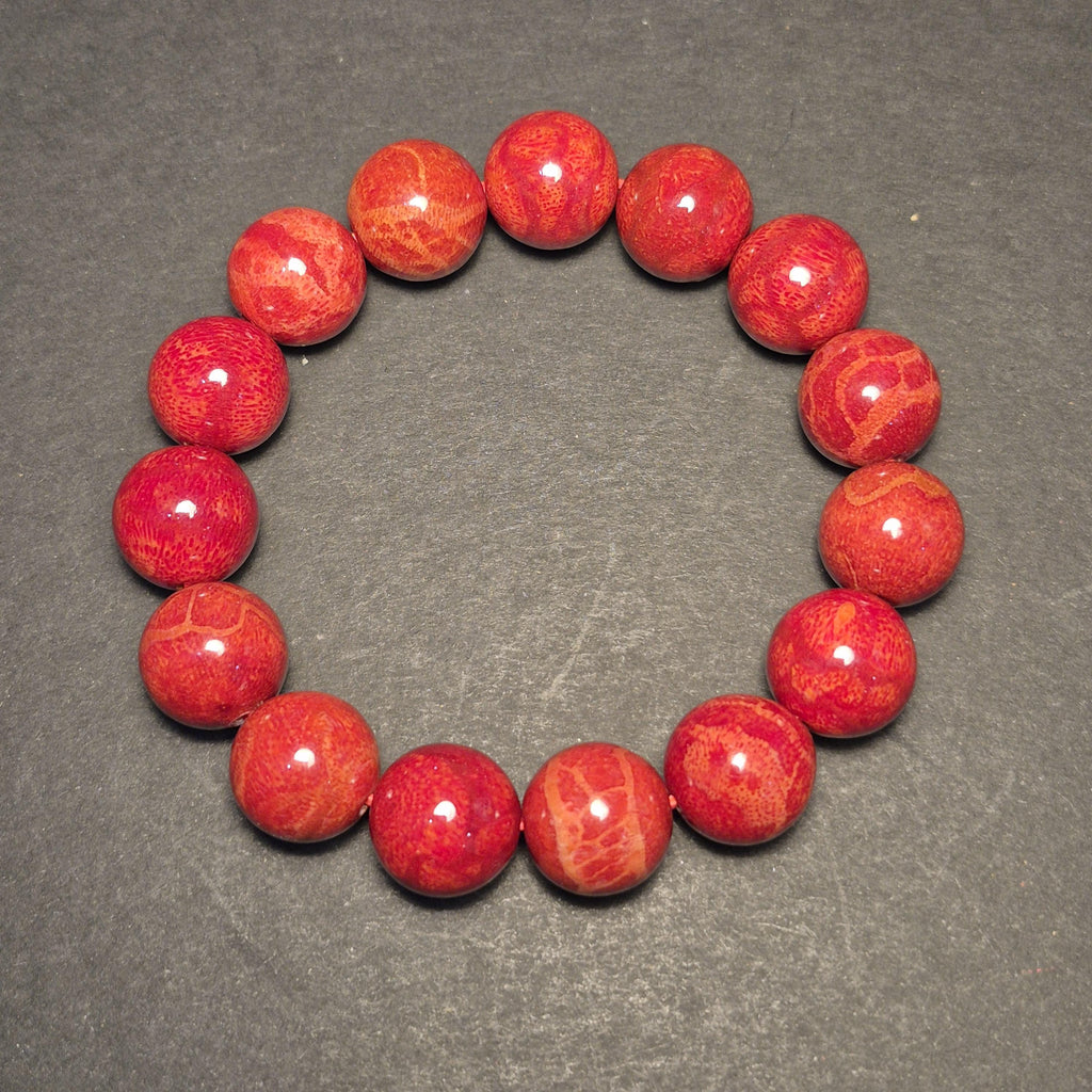 Handmade Red Coral Bracelet, Natural Coral 12mm Beads, Elegant Spiritual Jewelry
