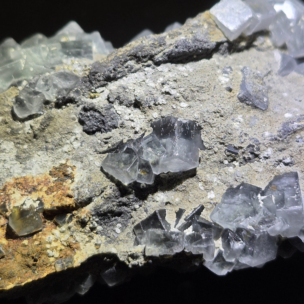Fluorite Crystal Cluster on Matrix, Gray Cubic Crystals