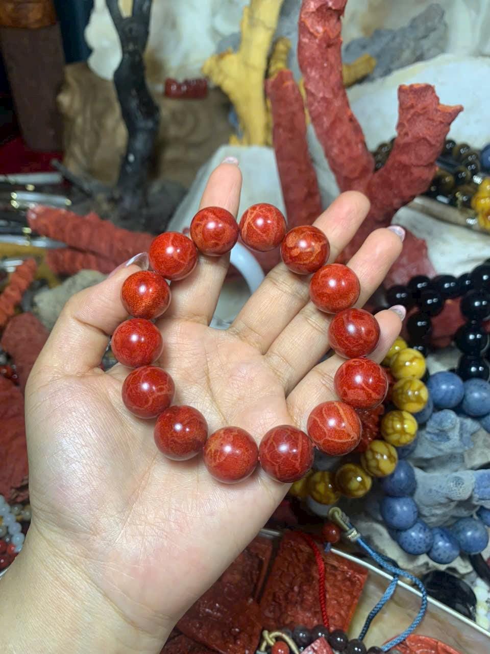 Natural Red Coral Bracelet 20mm, Handmade Statement Bead Bracelet, Genuine Coral Jewelry