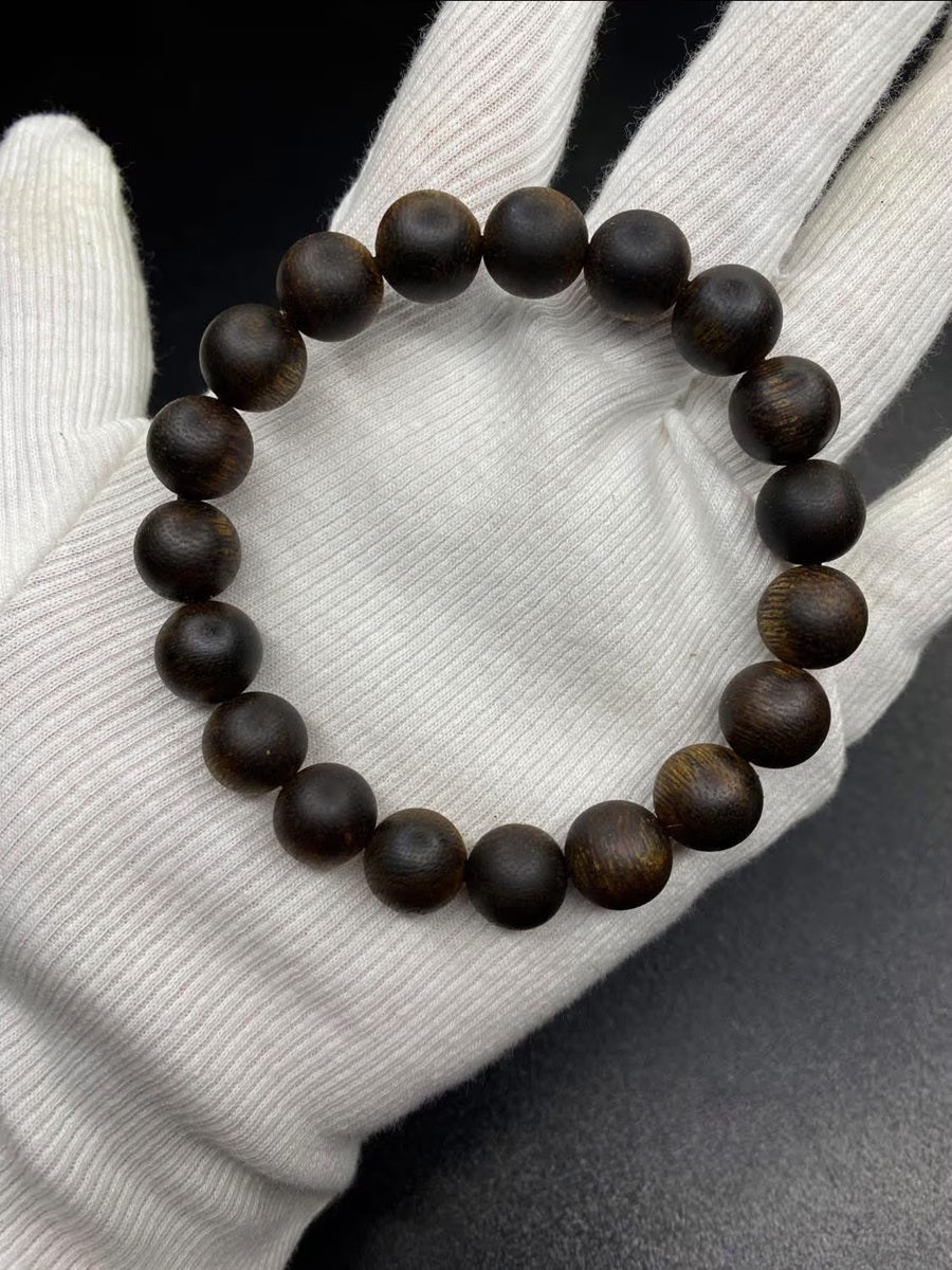 Natural Kyara Agarwood 10mm Bead Bracelet, High-Grade Sinking Oud Wood, Luxury Fragrant Buddhist Mala