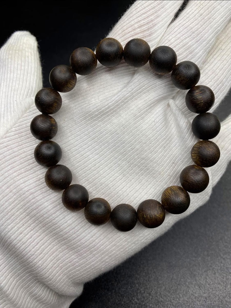 Natural Kyara Agarwood 10mm Bead Bracelet, High-Grade Sinking Oud Wood, Luxury Fragrant Buddhist Mala