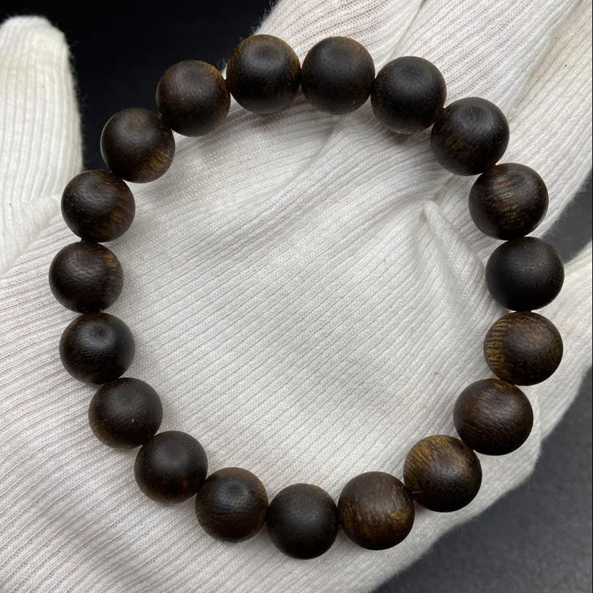 Natural Kyara Agarwood 10mm Bead Bracelet, High-Grade Sinking Oud Wood, Luxury Fragrant Buddhist Mala