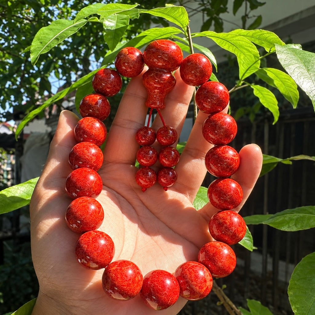 Natural Red Coral 18 Bead 20mm Prayer Mala