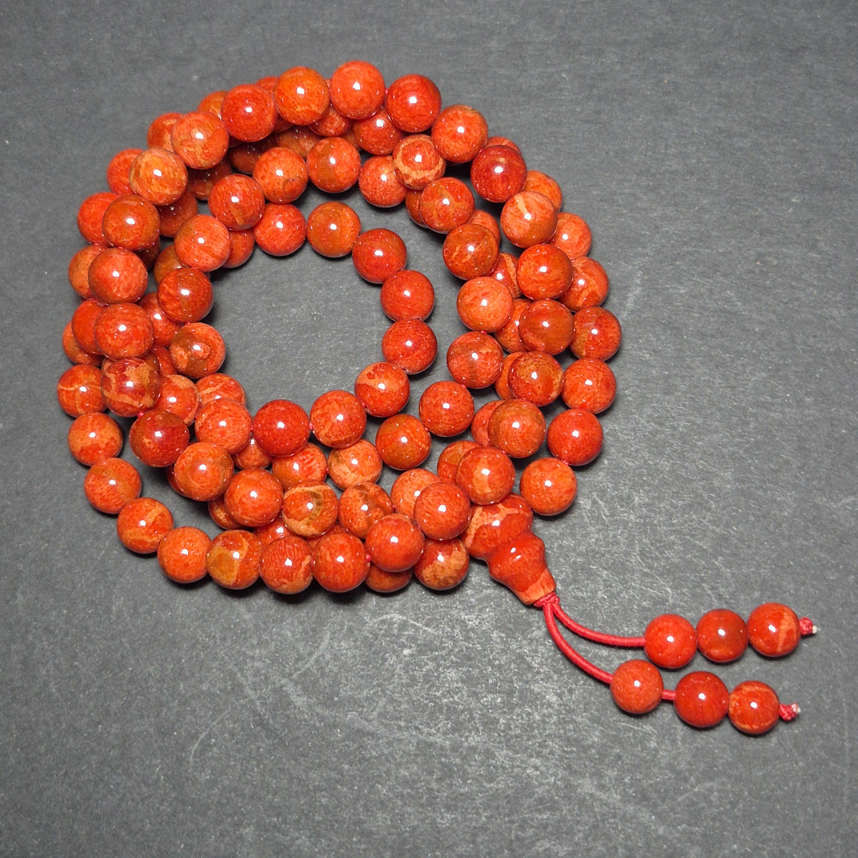 Red Coral Mala 108 Beads 8mm, Natural Coral Prayer Necklace, Buddhist Meditation Jewelry