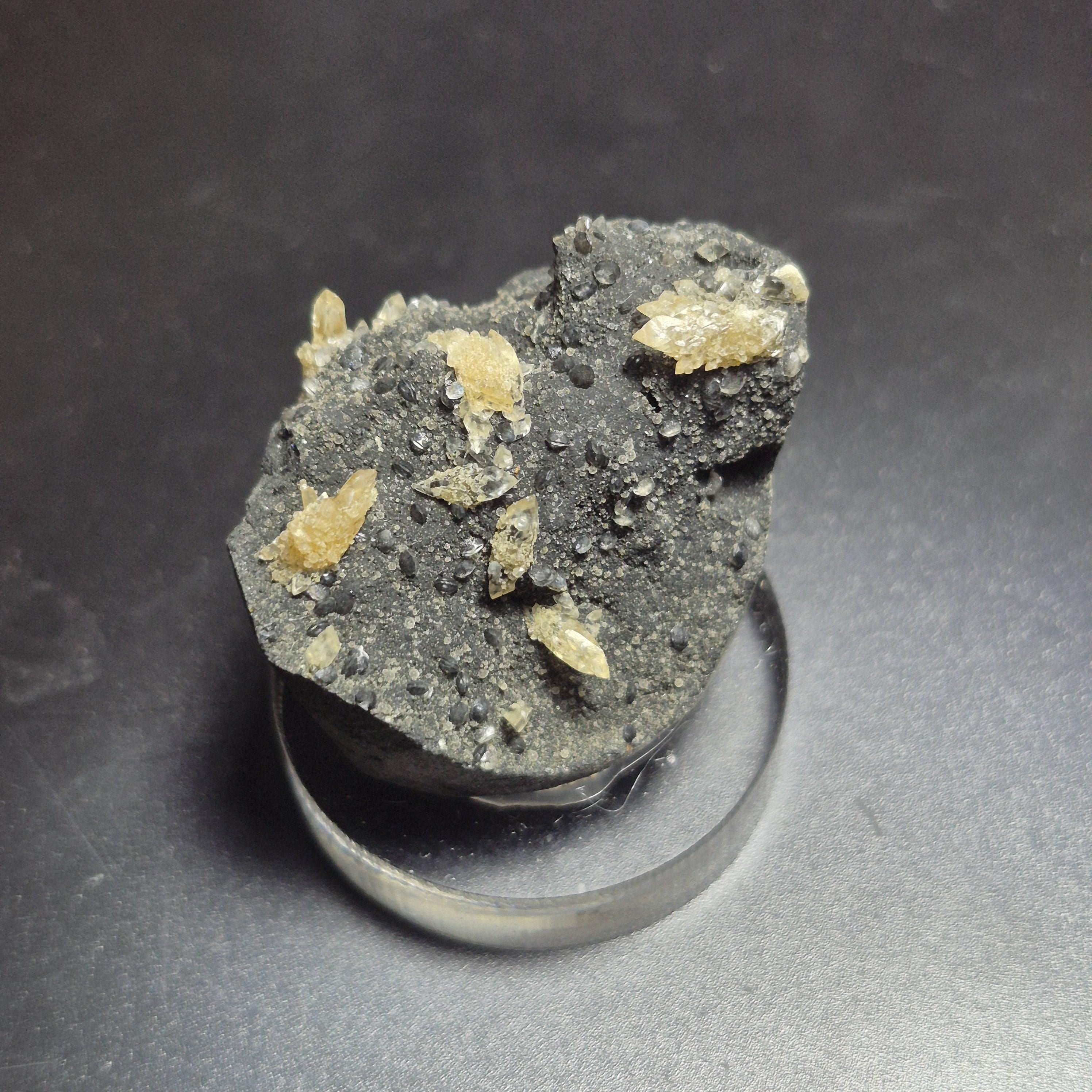 Yellow Calcite on Dark Matrix, Natural Mineral Specimen, Raw Crystal Collectible Stone, Natural Raw Mineral Gift