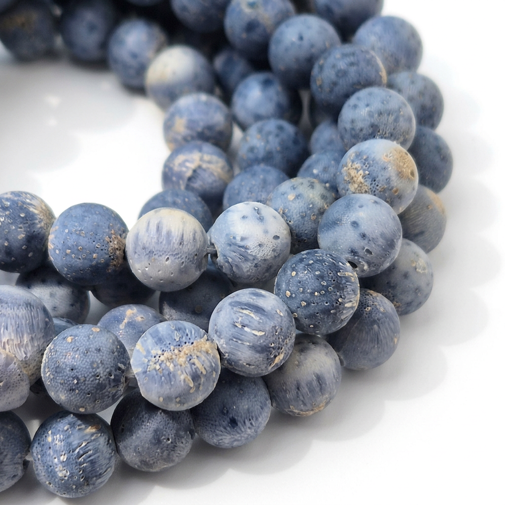 Raw Uncoated Blue Coral Mala 108 8mm Beads