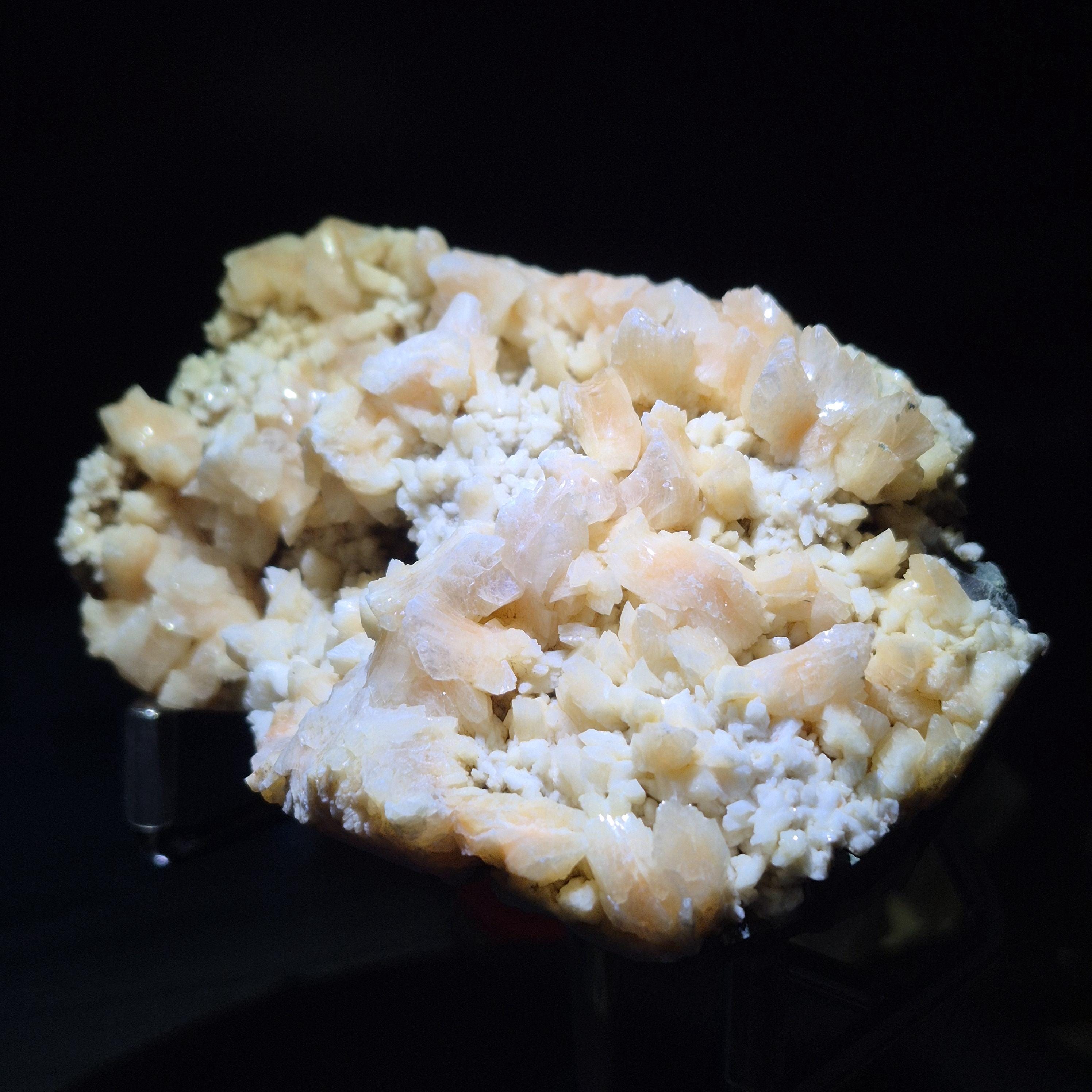 Peach Stilbite Cluster on Basalt – Raw Crystal Specimen for Collectors