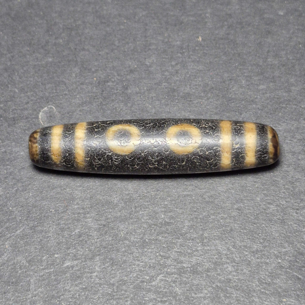 Black 5 Eyes Tibetan Dzi Bead, Weathered Five Eye Dzi, Protection Wealth Amulet