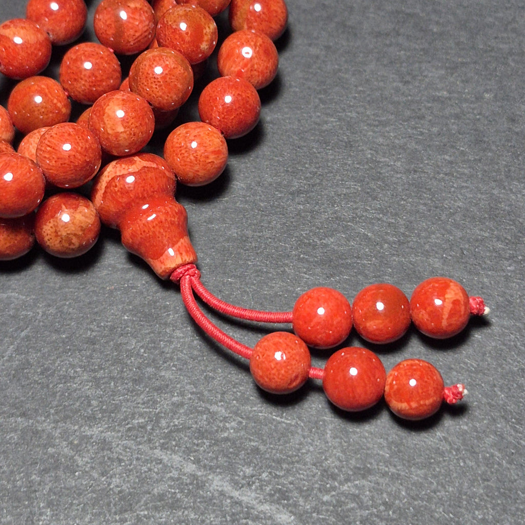 Red Coral Mala 108 Beads 8mm, Natural Coral Prayer Necklace, Buddhist Meditation Jewelry