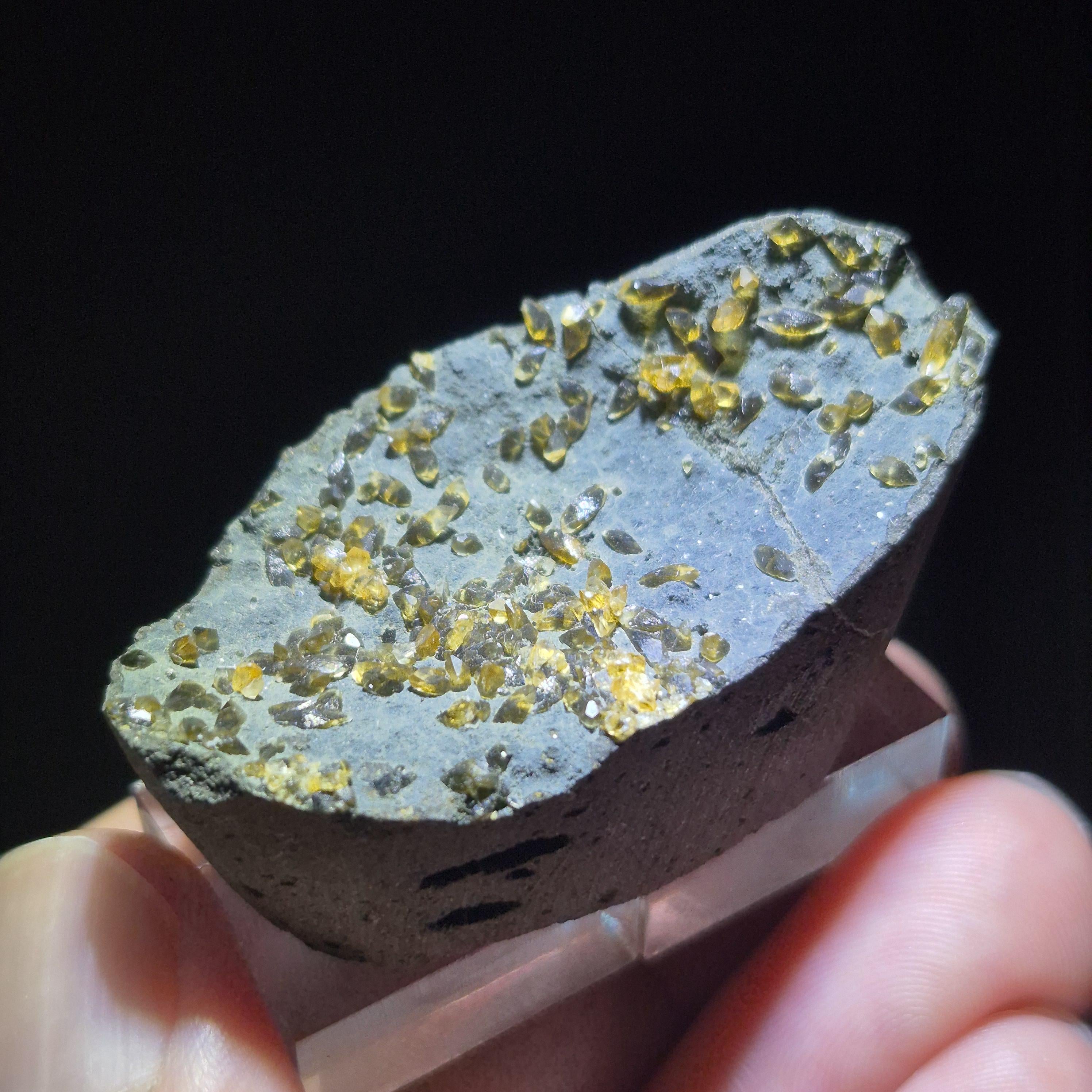 Golden Micro Crystal on Basalt Matrix – Natural Mineral Specimen