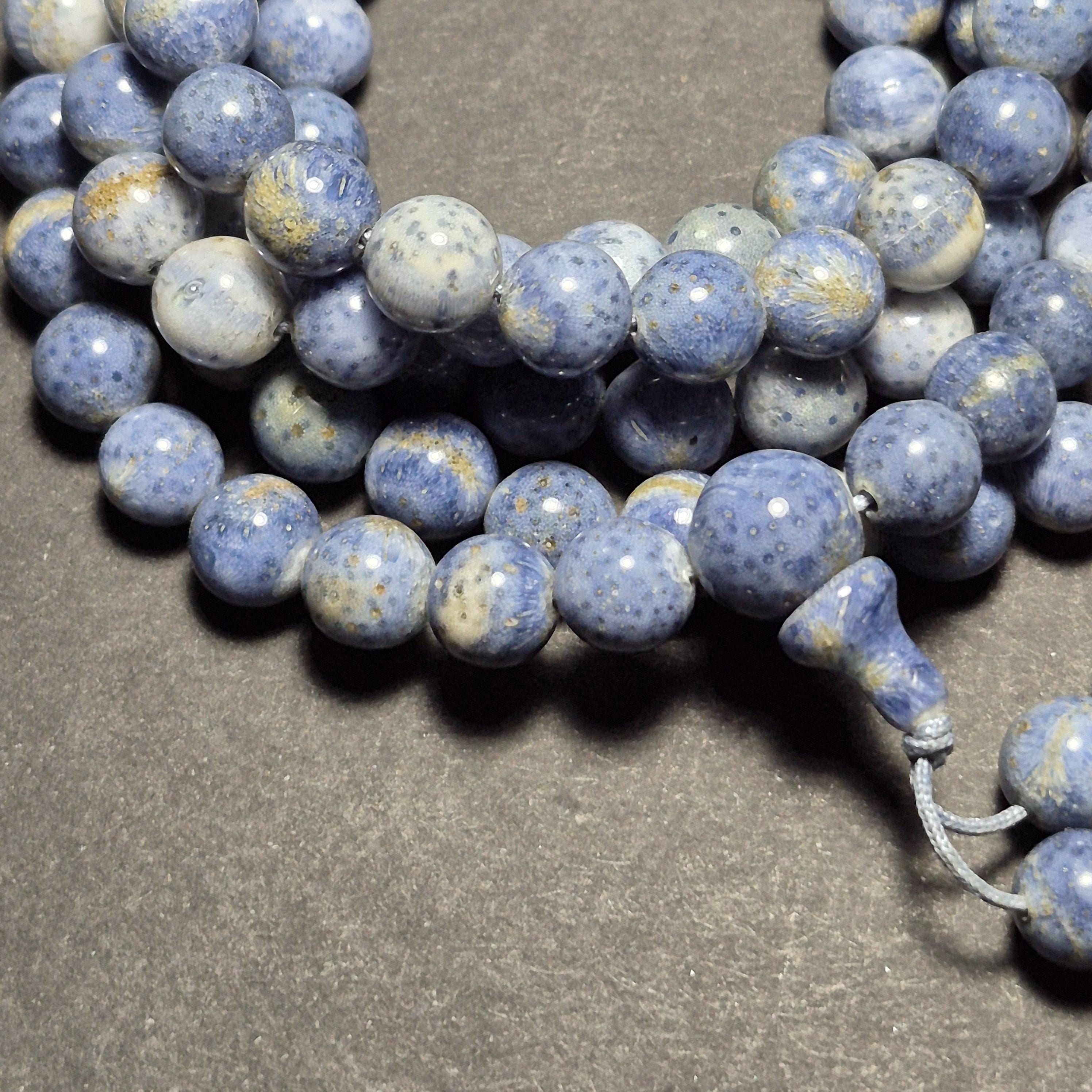 Authentic Blue Coral Bracelet 108 Beads, Handmade Mala Bracelet, Natural Coral Jewelry