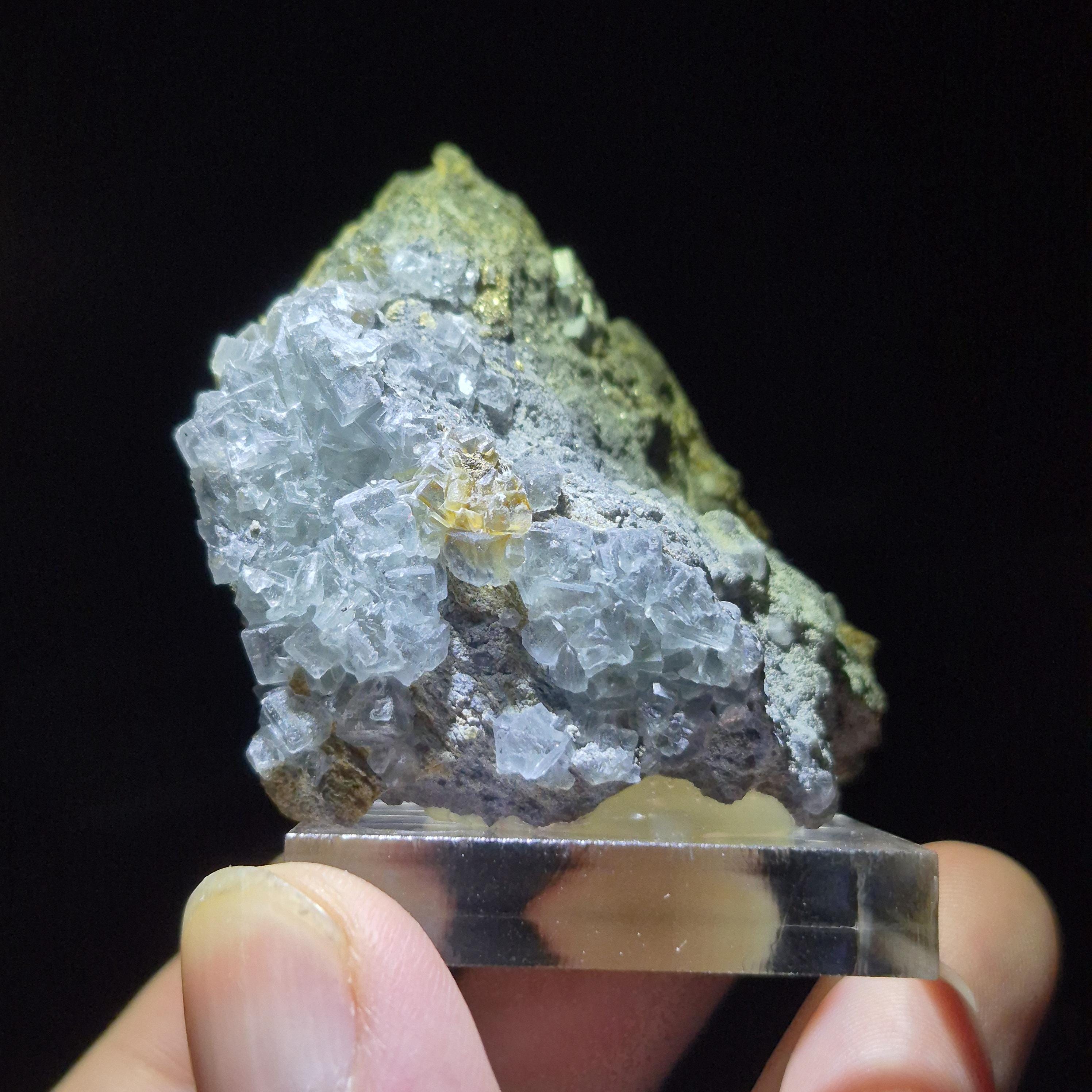 Natural Clear Flourite Crystal Cluster on Matrix - Raw Mineral Specimen
