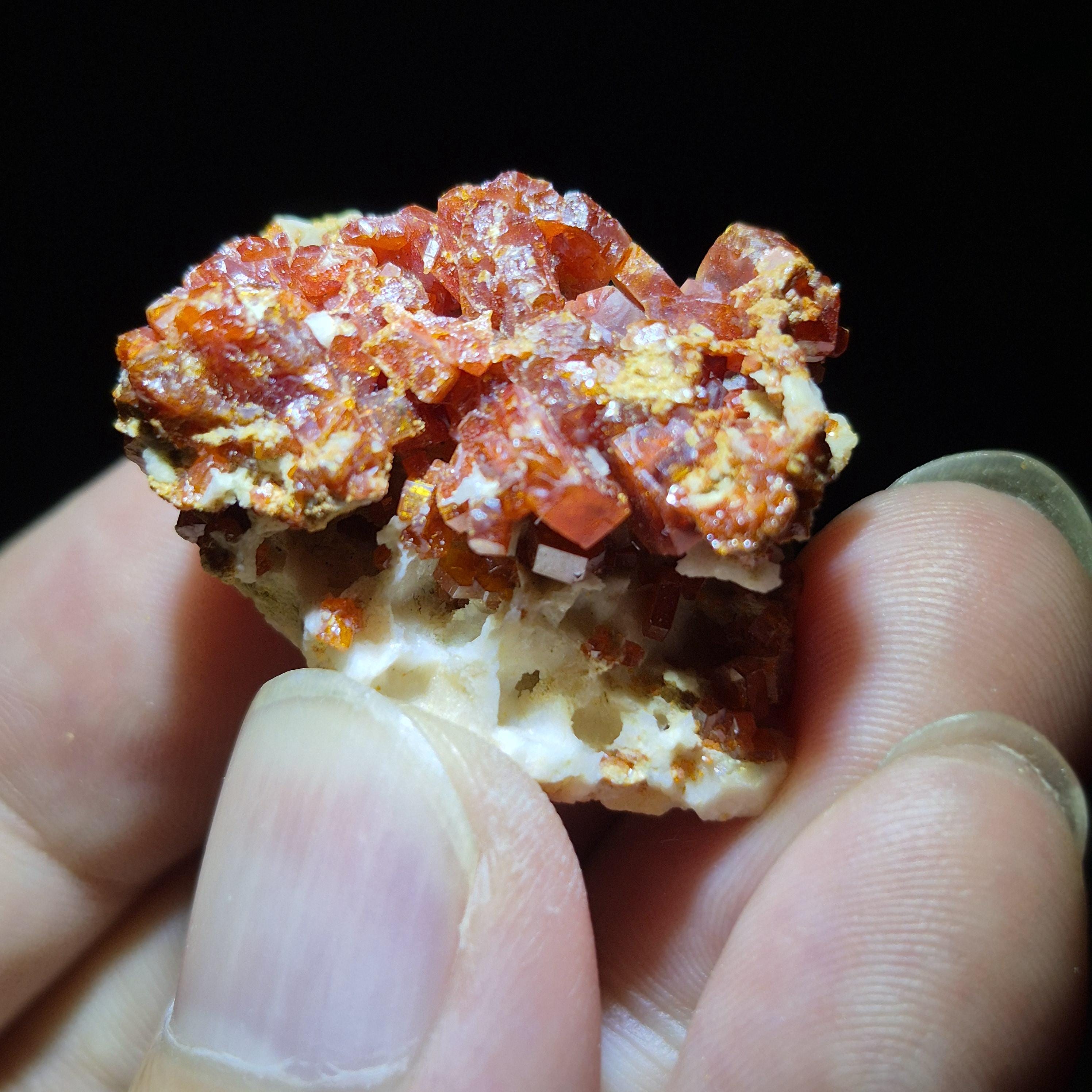 Red Vanadinite Crystal Cluster on Matrix - Natural Mineral Specimen - Fiery Orange-Red Vanadinite from Morocc - Collectible Crystal Stone
