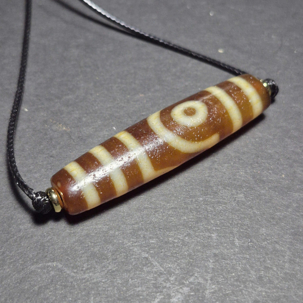 Weathered Red 2 Eye Dzi Bead with Clear Patterns, Ethnic Jewelry