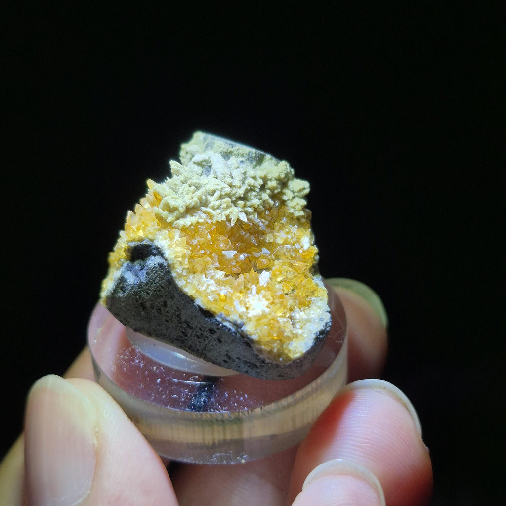 Golden Calcite Cluster on Rock Base, Natural Decorative Crystal Mineral