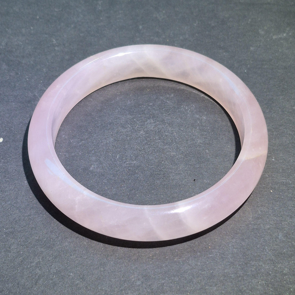 Boho Rose Quartz Bangle - Natural Pink Crystal Bracelet - Vintage Artistic Jewelry