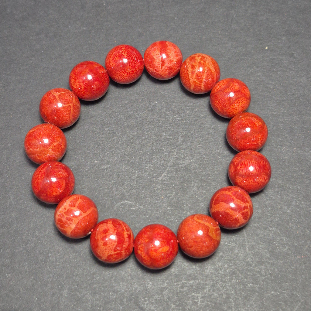 Natural Red Coral Bracelet, Handcrafted 14mm Coral Beads, Minimalist Gift