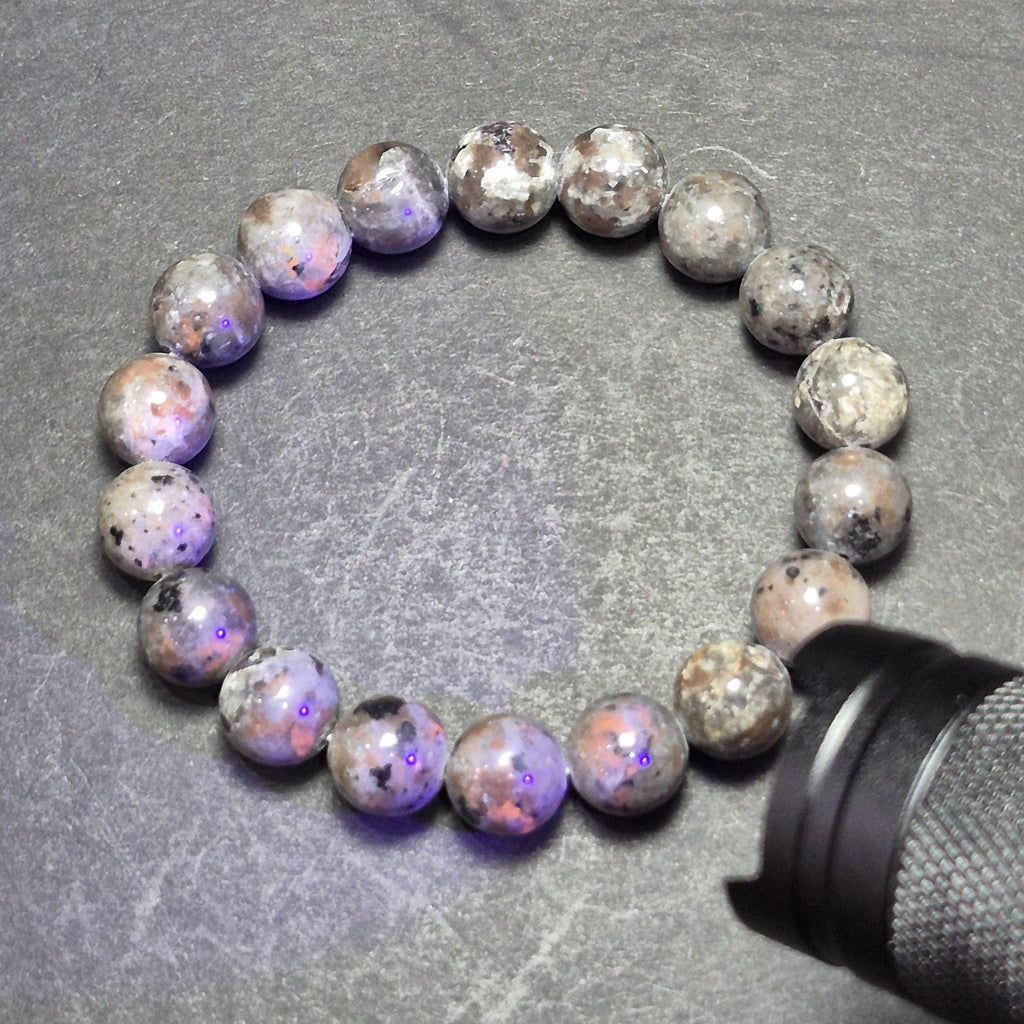 Fluorescent Stone Bracelet – Natural UV Reactive Gemstone Beads – Handmade Stretch Bracelet