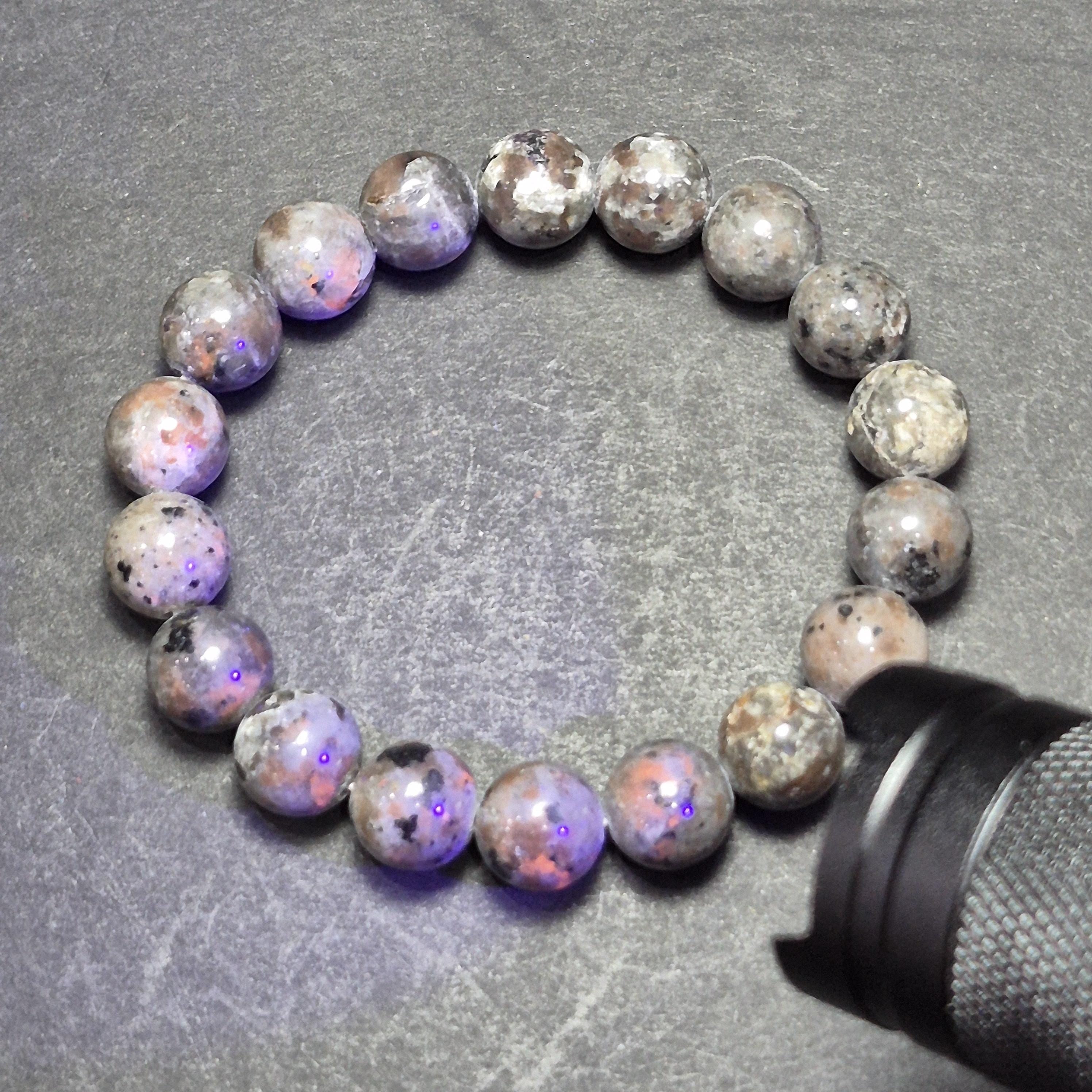 Fluorescent Stone Bracelet – Natural UV Reactive Gemstone Beads – Handmade Stretch Bracelet