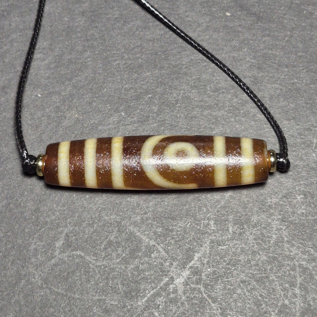 Weathered Red 2 Eye Dzi Bead with Clear Patterns, Ethnic Jewelry