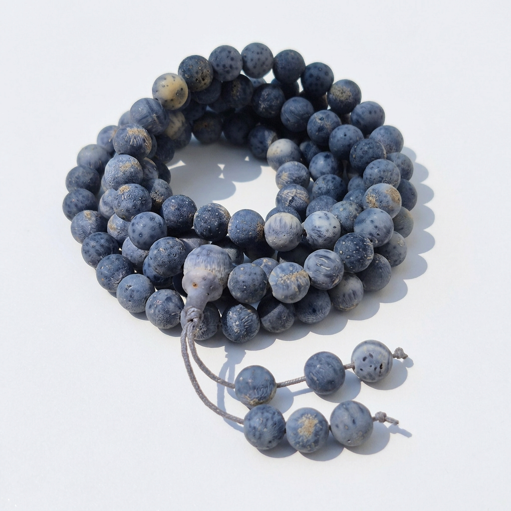 Raw Uncoated Blue Coral Mala 108 8mm Beads