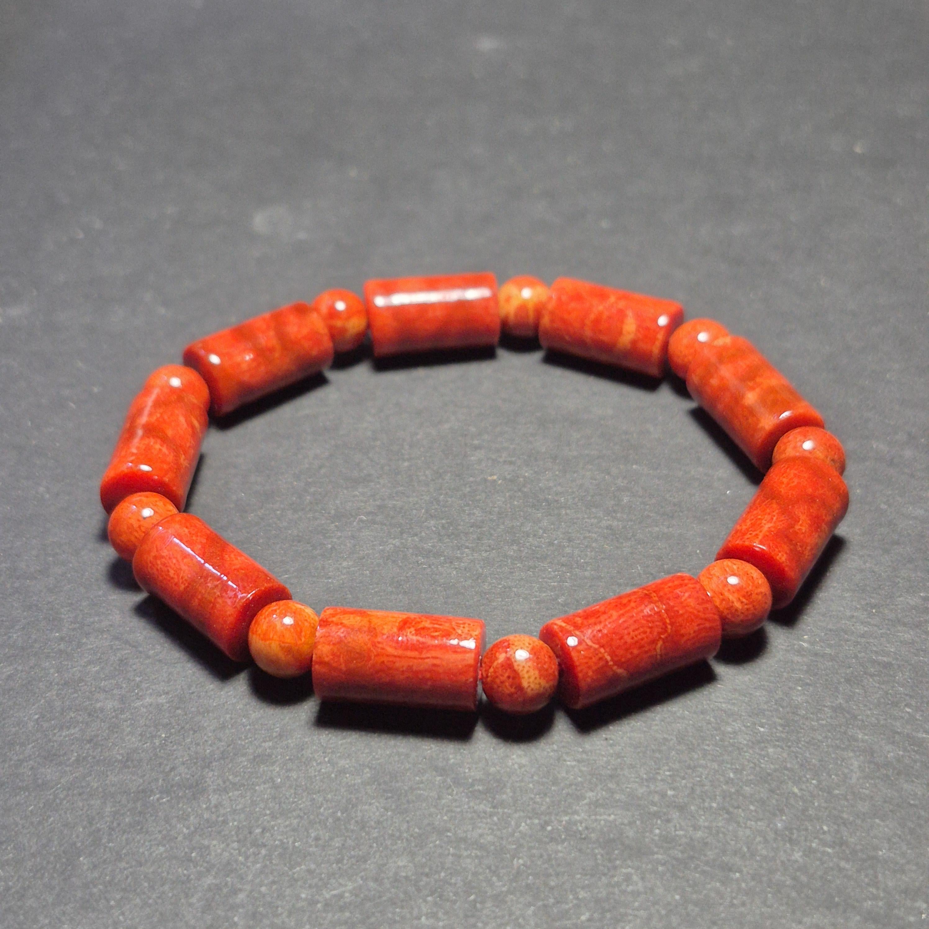 Red Coral Bamboo 6mm Bead Bracelet, Handmade Spiritual Jewelry