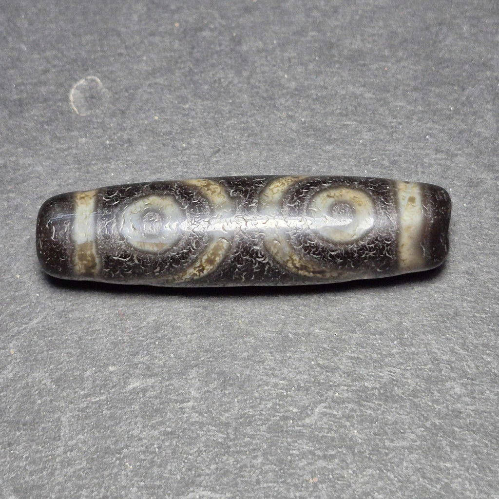 Black 3 Eyes Tibetan Dzi Bead, Weathered Three Eye Dzi, Protection Wisdom Amulet