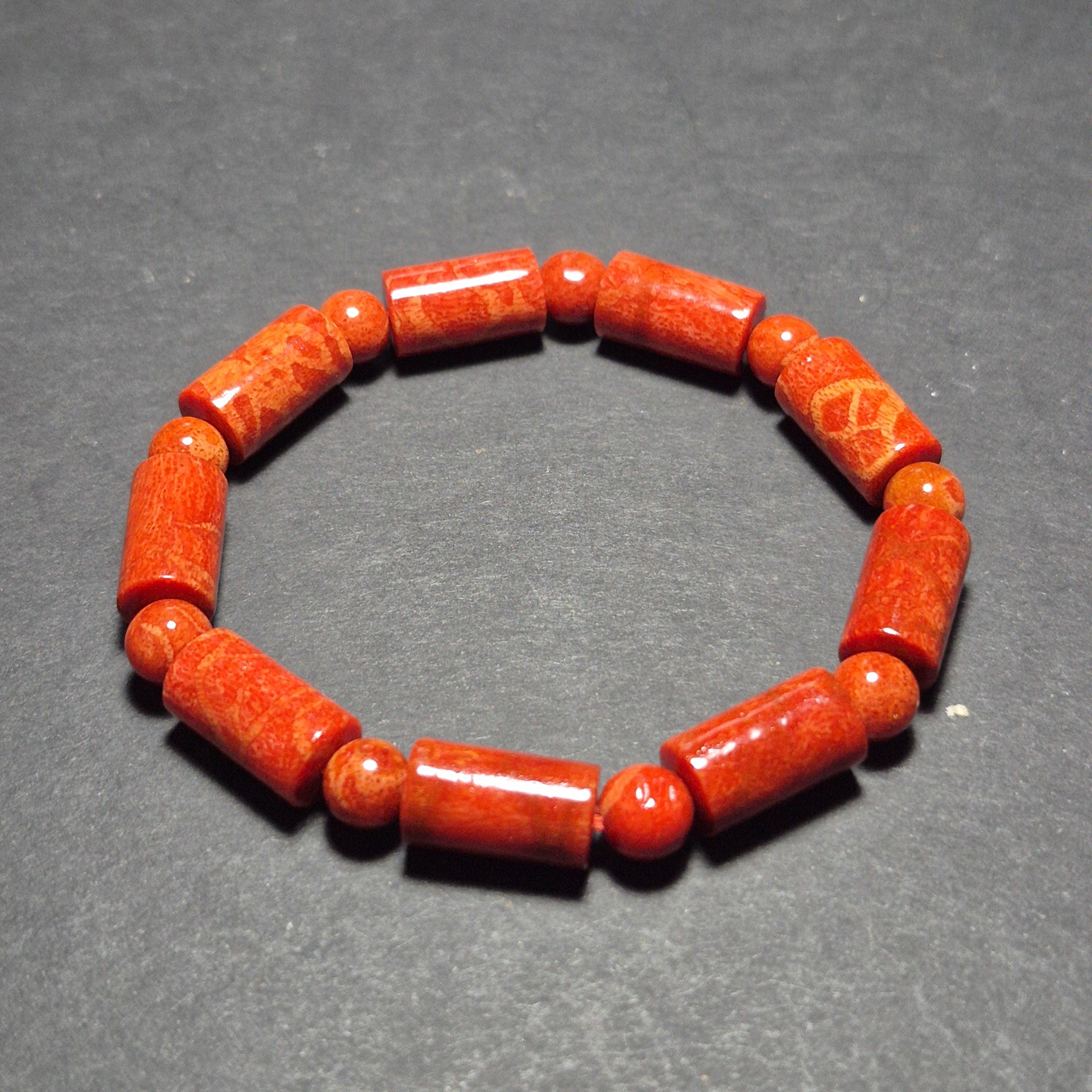 Red Coral Bamboo Bead Bracelet 8mm, Natural Coral Jewelry, Handmade Spiritual Bracelet