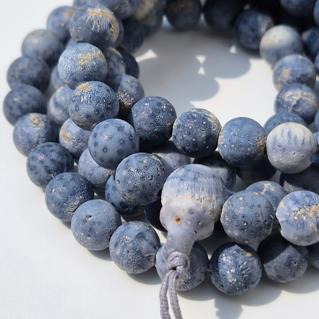 Raw Uncoated Blue Coral Mala 108 8mm Beads