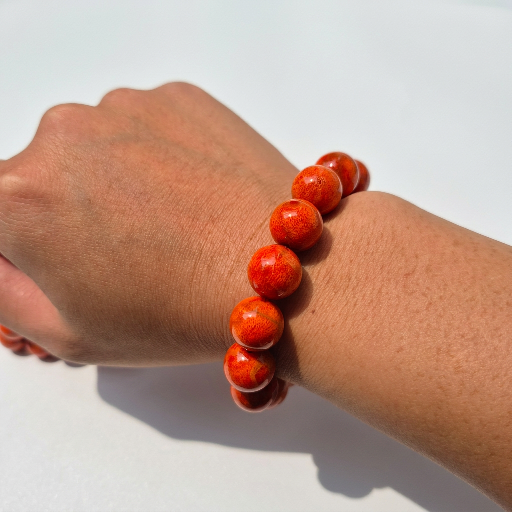 Handcrafted Natural Red Coral Bracelet 14mm Beads
