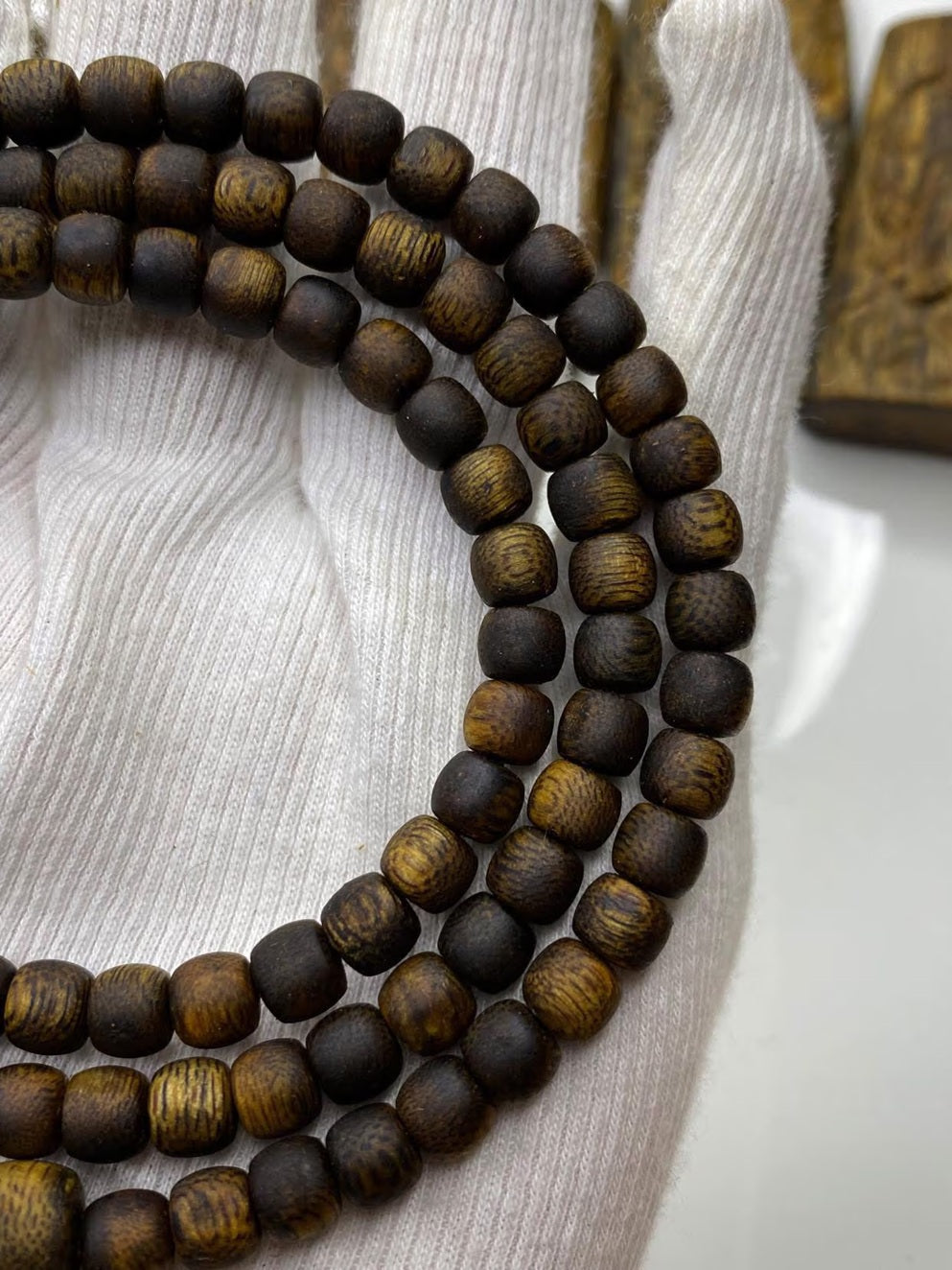 108 Bead 6mm Kyara Agarwood Mala, High Oil Content Agarwood Barrel Shaped Beads