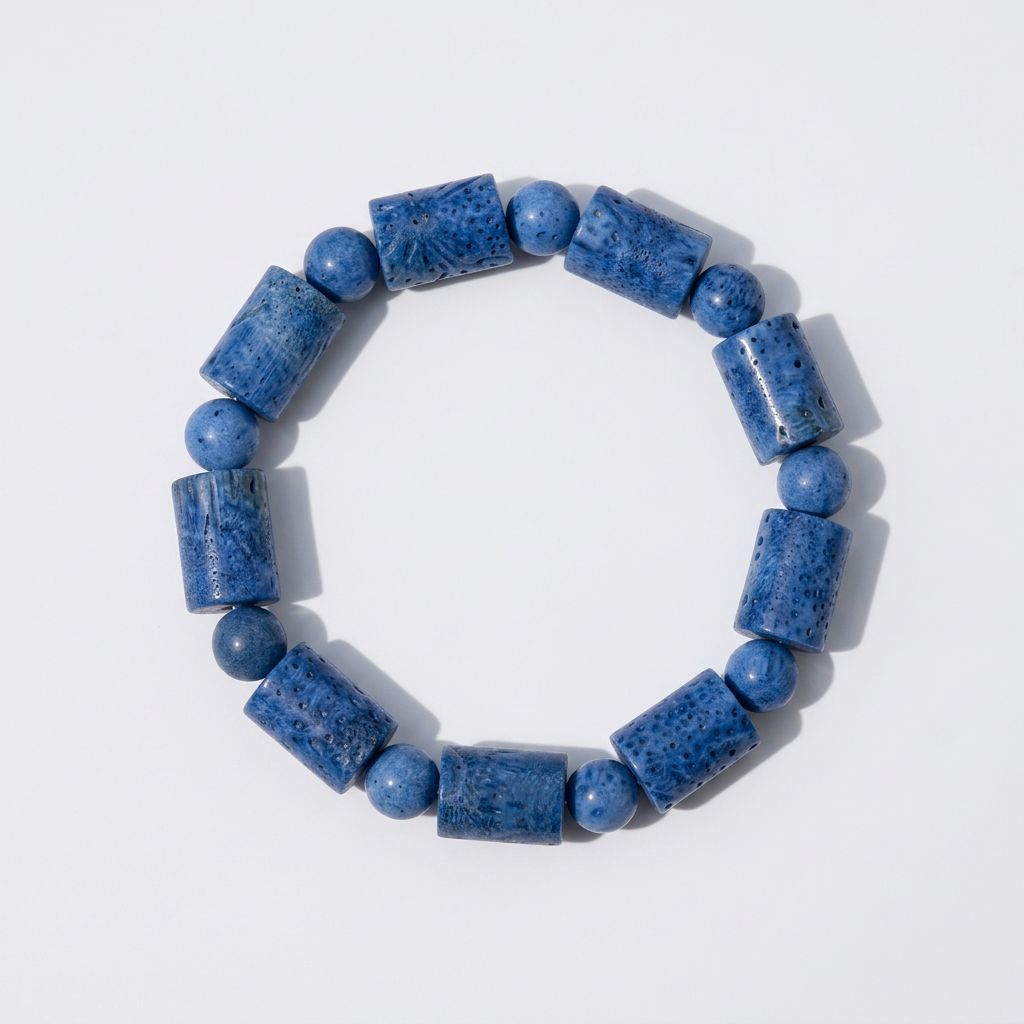 Natural Blue Coral Bracelet, Bamboo Shape Beads